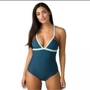 PRANA AMAKA ONE PIECE SWIMSUIT IN ATLANTIC COLORBLOCK (M)